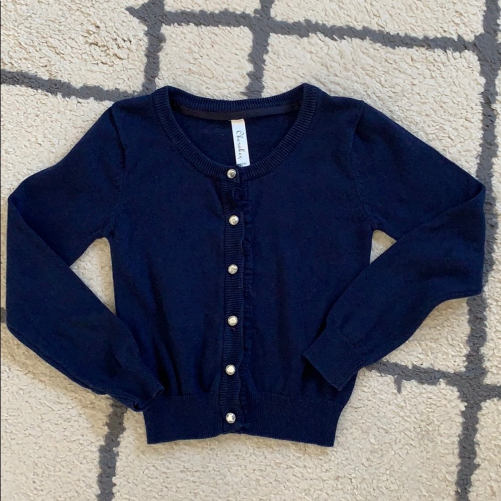 Cherokee rhinestone button sweater with lace edge